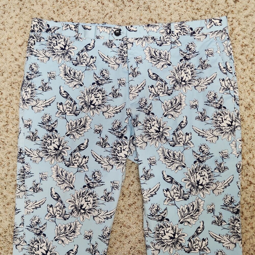 men's floral pants 40 blue cotton birds INC